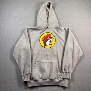 Buc-ees Hoodie Mens M Grey Beaver Logo Pullover Sweatshirt Hooded Drawstring